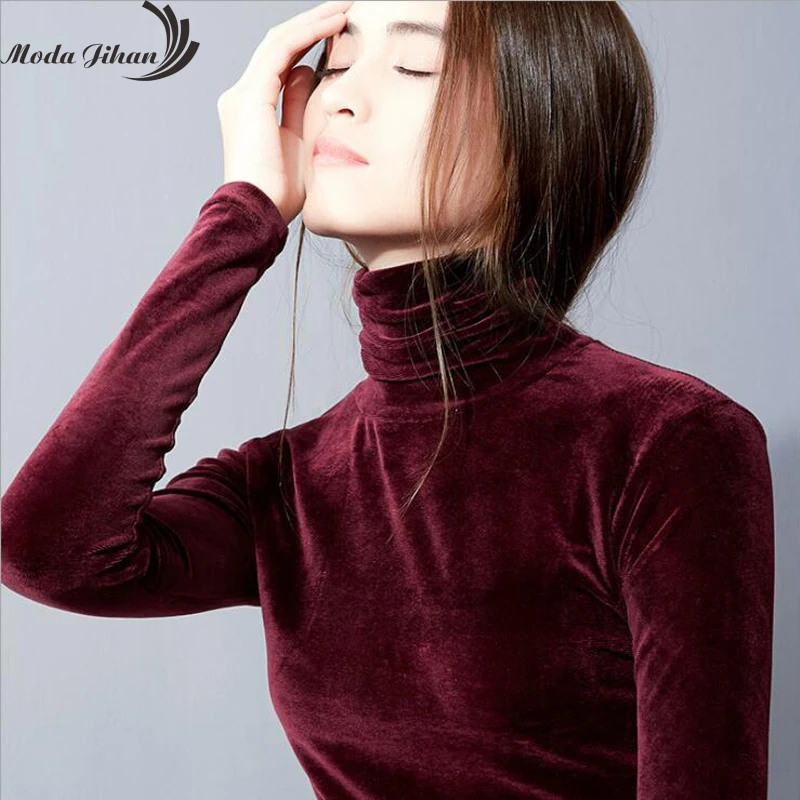 Moda Jihan Fall Women Shirts Long Sleeve Bottoming Shirts Velvet Turtleneck Comfy And Stretchy Basic Ladey TShirts Blusas