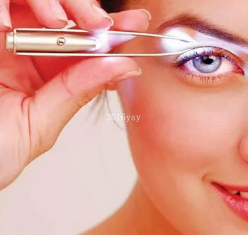 

Free DHL 200pcs Makeup Stainless Steel Eyelash Eyebrow Tweezers With LED Light Cosmeticc Tool