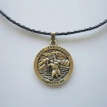 Античная бронза с покрытием святой Кристофер металла Шарм Подвеска кожаная ожерелье шеи галстук также в США