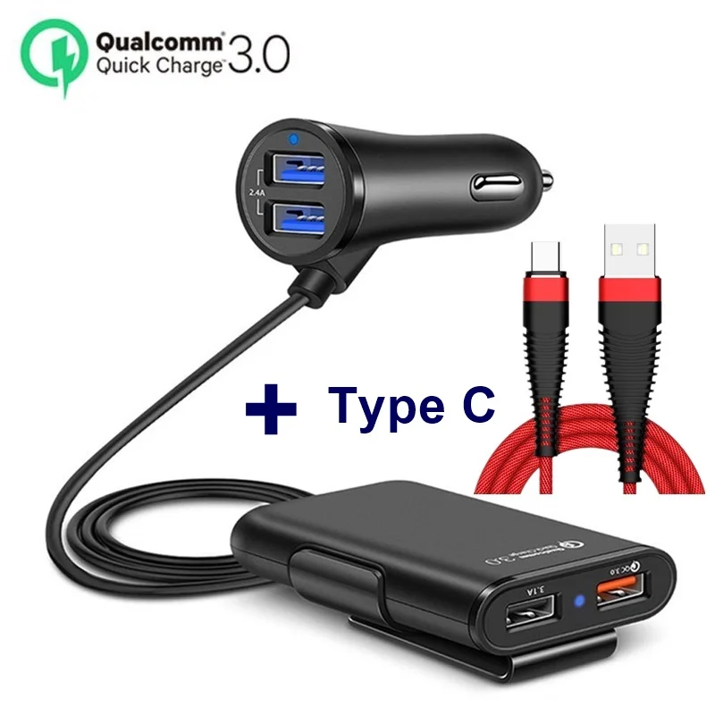 Tongdaytech автомобильное зарядное устройство USB Quick Charge 3,0 для Iphone X 7, быстрое зарядное устройство для мобильного телефона, автомобильное зарядное устройство для samsung Xiaomi Cargado - Тип штекера: Charger with Cable C