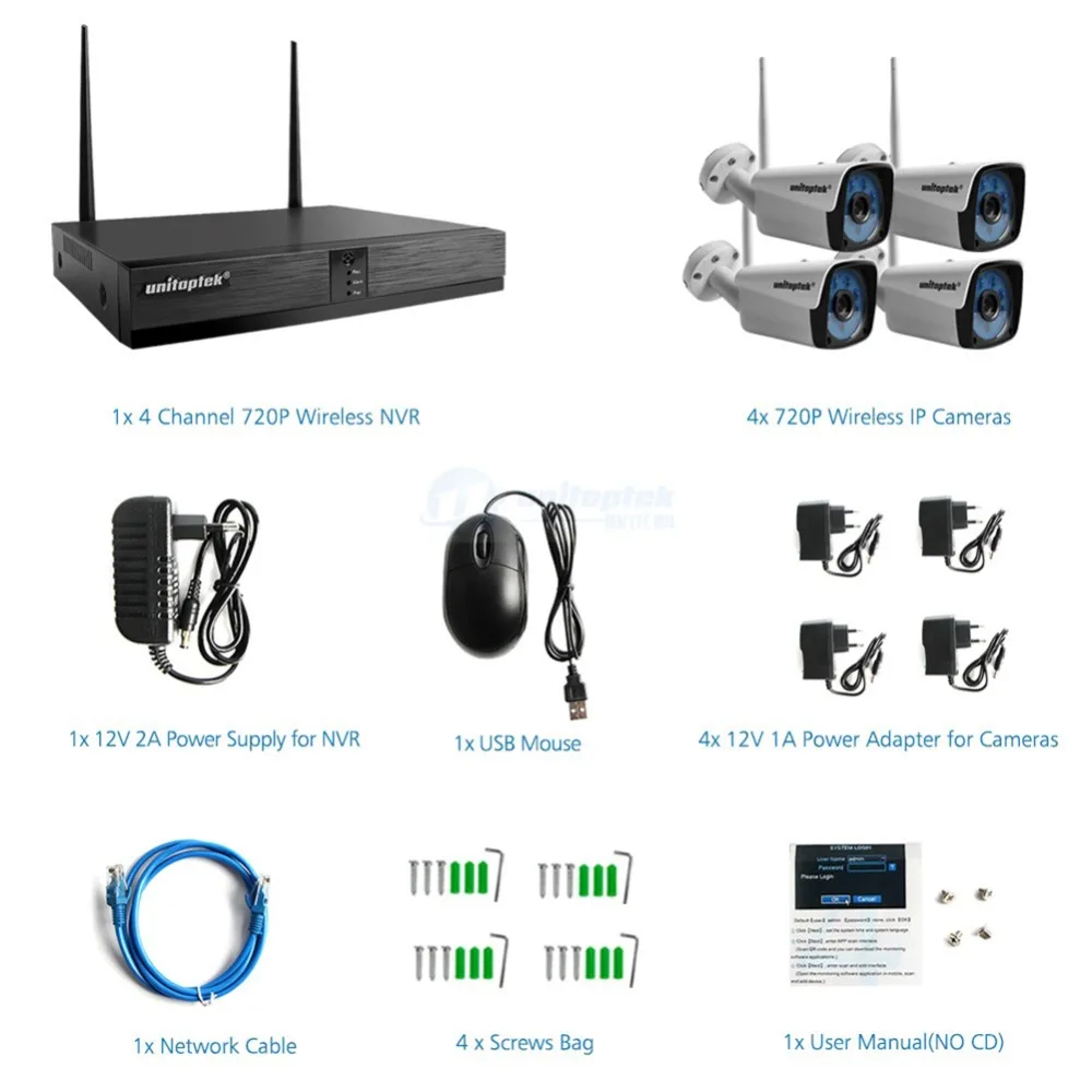 4CH 720P HD Беспроводной NVR комплект P2P 1.0MP Крытый Открытый ИК Ночное Видение Plug and Play