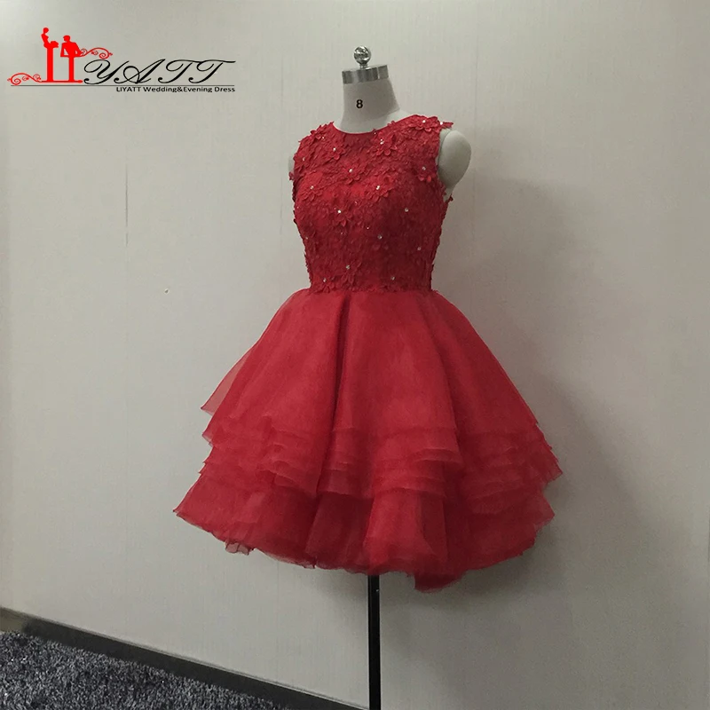 Sexy Red Short Wedding dresses 2016 ivory Cap Sleeves Crystal Appliques knee length Organza