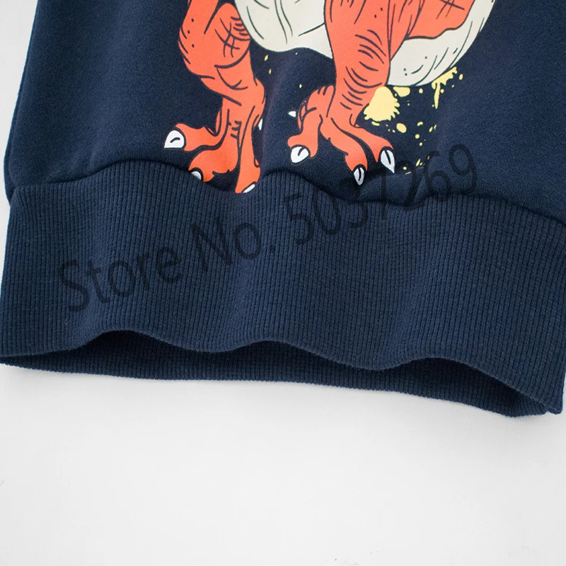 BINIDUCKLING Spring Autumn Baby Boys Hoodies O-Neck Long Sleeve Fleece Lining Cartoon Dinosaur Print Casual Kids Child Tops