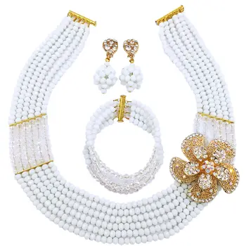 

Nigerian Wedding Dress Necklace White Transparet African Beads Jewelry Set for Women and Girls 6C-SS017