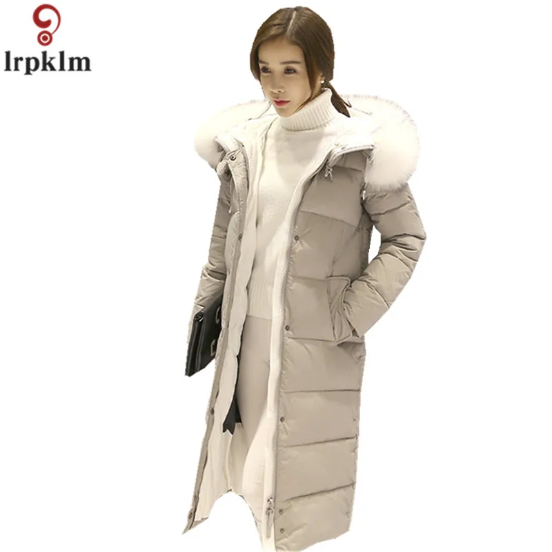 

Women's Long Winter Jacket Plus Size 3XL Pink Black Red Cotton Coat Ladies Hooded Artificial Fur Collar Overknee Jackets CH476