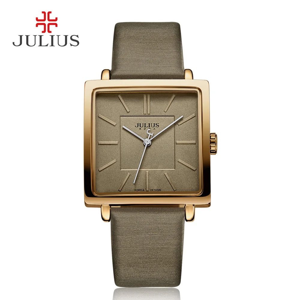 Meilleur Julius Marque Quartz Montres Femmes Horloge Or Carré Bracelet En Cuir Casual Whatch De Mode Dames Pas Cher Promotion Relojes JA 354