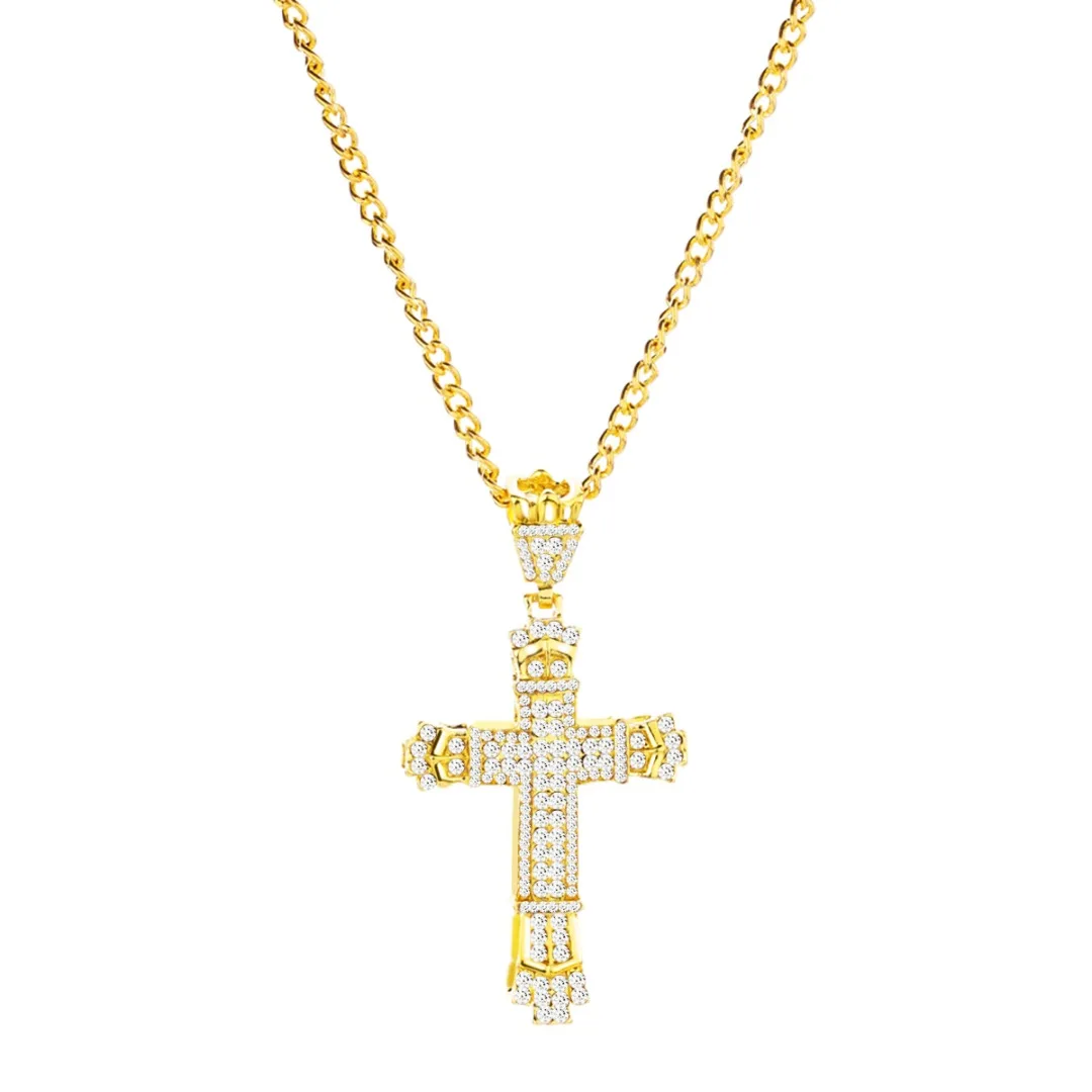 Iced Out Rhinestone Cross Pendant Necklace Gold Silver Alloy Crystal Crucifix Necklace Men Women Hip Hop Jewelry
