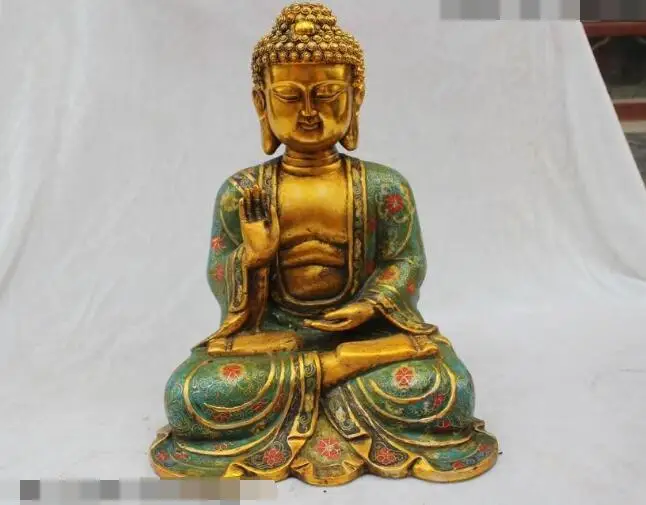 

S6153 13"Chinese Purple Bronze Gild Cloisonne Enamel Amitabha Shakyamuni Buddha Statue D0318