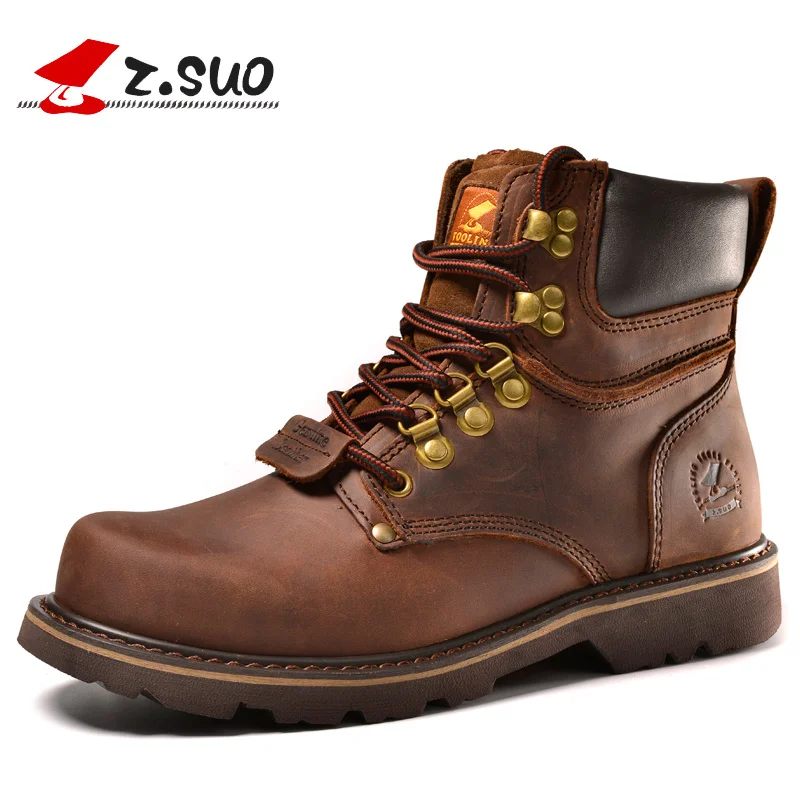 

Z. Suo Brand Winter Men Boots Military Fashion Genuine Leather Casual Ankle Boots Men Lace-up Tactical Boots Man Botas hombre