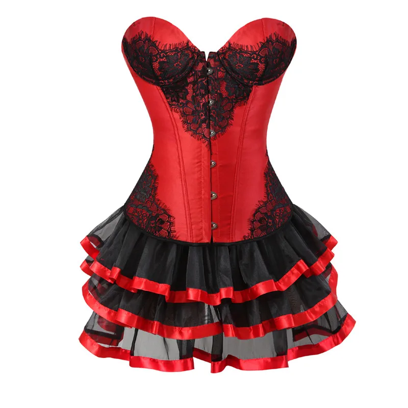 caudatus corsets dress with skirt tutu set burlesque gothic flower print lace tops vintage
