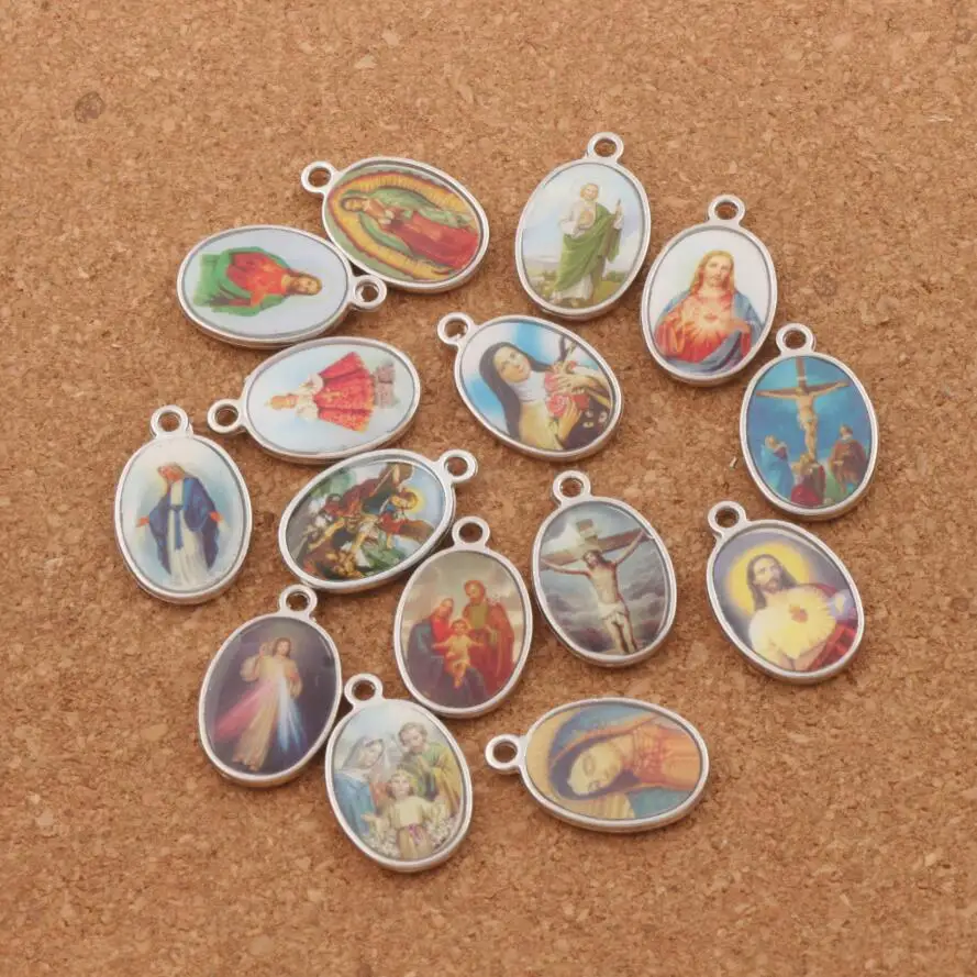 

Jesus Christianism Icon Oval Charms Pendants Jewelry DIY L1569 8pcs 25x15.5mm Antique Silver
