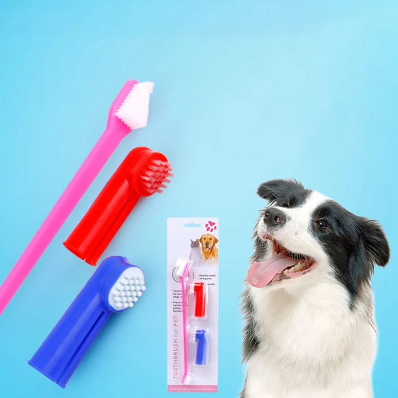 

3 Pieces Double Heads Teeth brush Small Pet Dog Cat Finger Tooth Back Up Brush Care Puppy Toothbrush Toothpaste Set