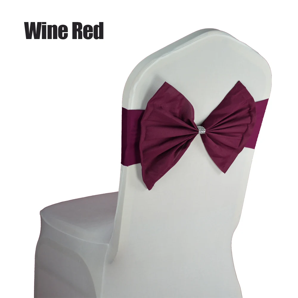 wine red 150 шт/партия винный красный/синий/розовый/фиолетовый Многоцветный эластичный спандекс бант на стул пояс для свадебного украшения Вечерние торжества - Color: wine red