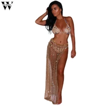 Womail Для женщин Высокая талия клеящиеся алмазные юбка с пайетками Пляжная накидка бикини пайетки купальная одежда накидка саронг юбка парео