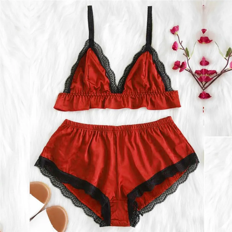 

2pc Women Sexy Lingerie lady solid Sleepwear Lace Underwear translucent Backless Soft Seamless Comfortable nightwear S-3XL#15Y