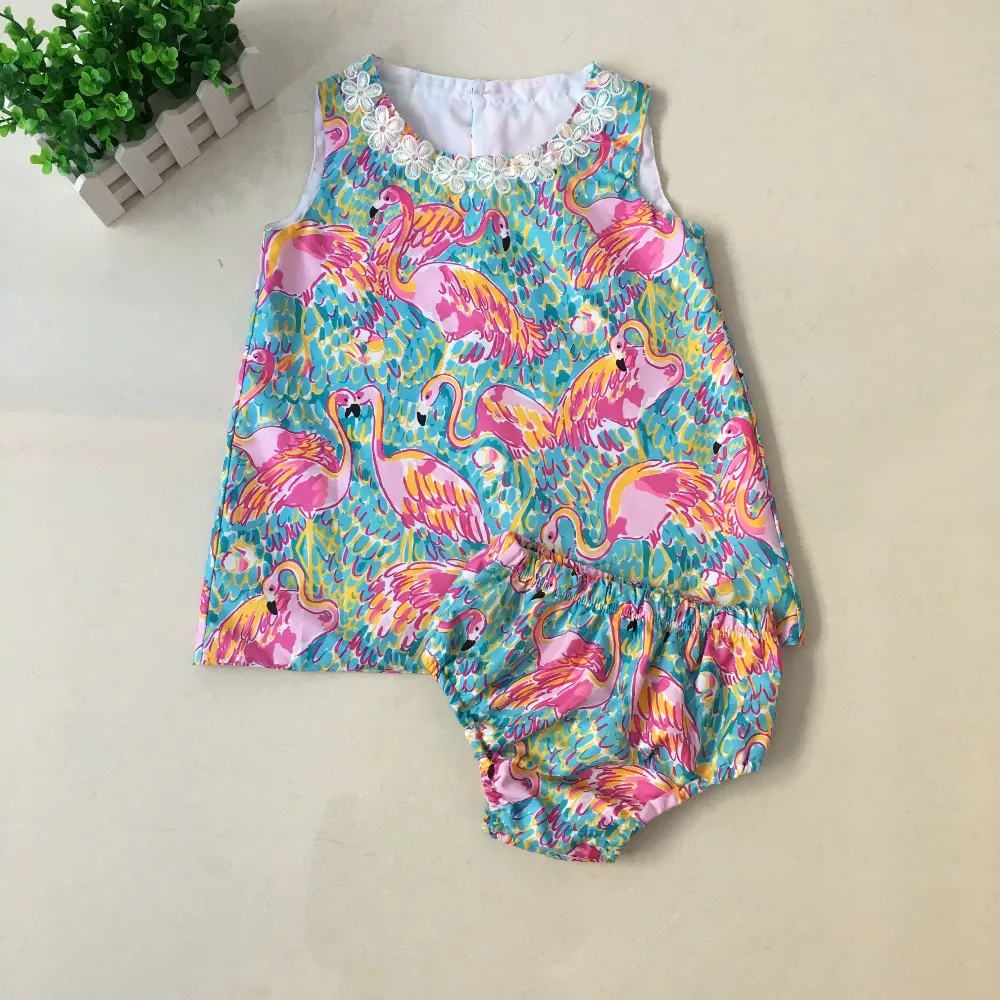 

Puresun Factory Clothing for Baby Girls summer Flamingo print Vest Top Bloomers Outfits Toddler Kids Baby boutique Clothes Set