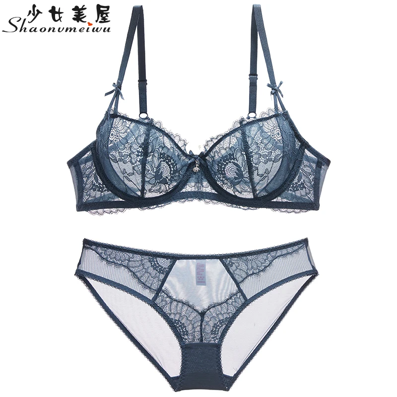 Goedkoop Shaonvmeiwu Een Transparante Sexy Kant Bh Set. Een Dunne Beha Met Grote Borsten Maakt Het Kijken Kleiner