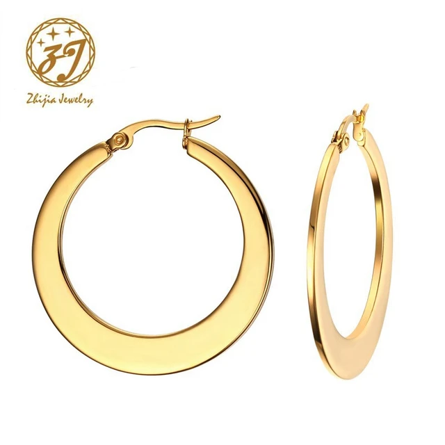 Zhijia Vintage Circle Earrings Large Hoop Matte Gold Color Zhijia Vintage Circle Earrings Large Hoop Matte Gold Color Earings Stainless Steel Hoops