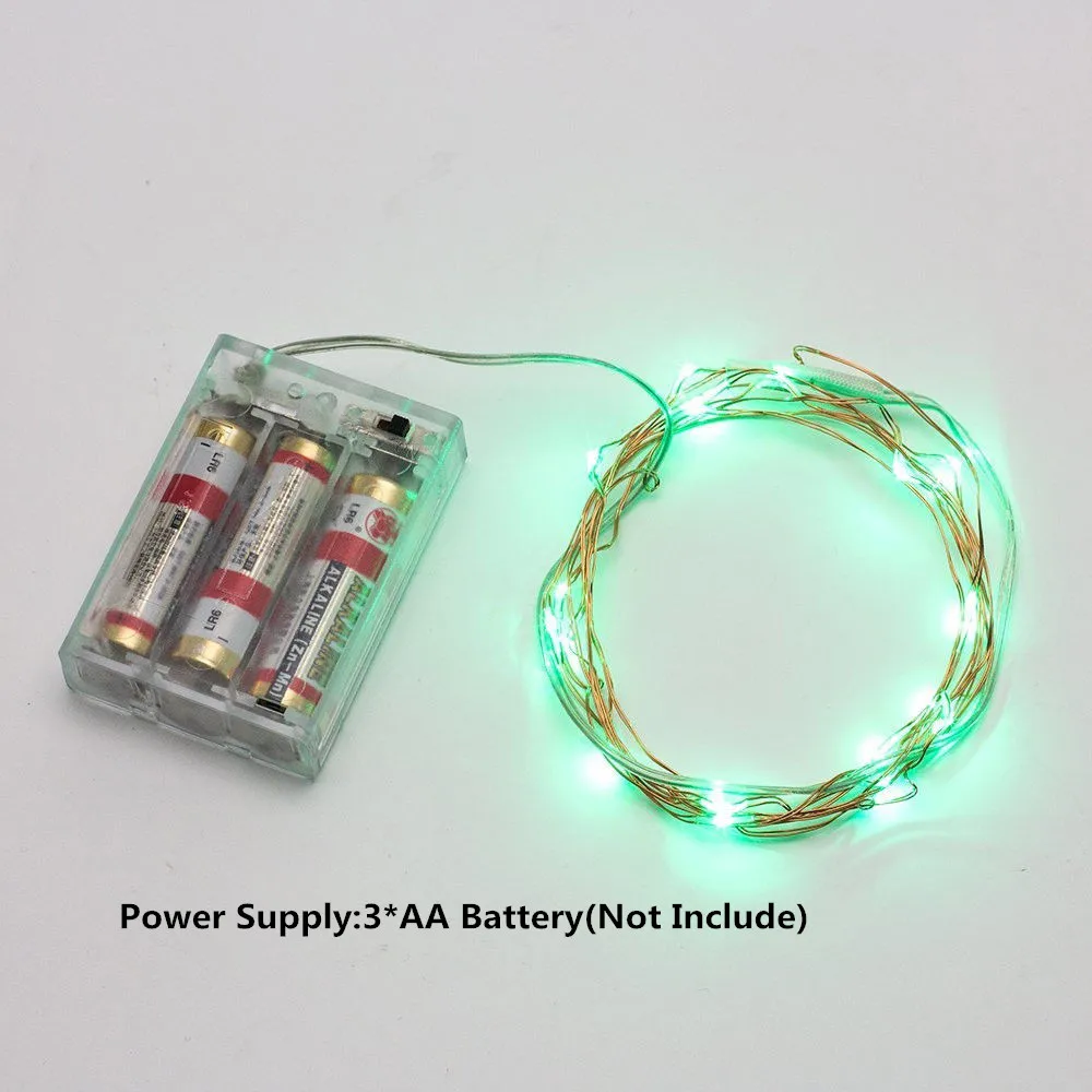 Green LED String Light 2M 20LEDs Copper Wire Battery Powered Garland Bottle Lighting for Party Wedding Holiday Home Decoration