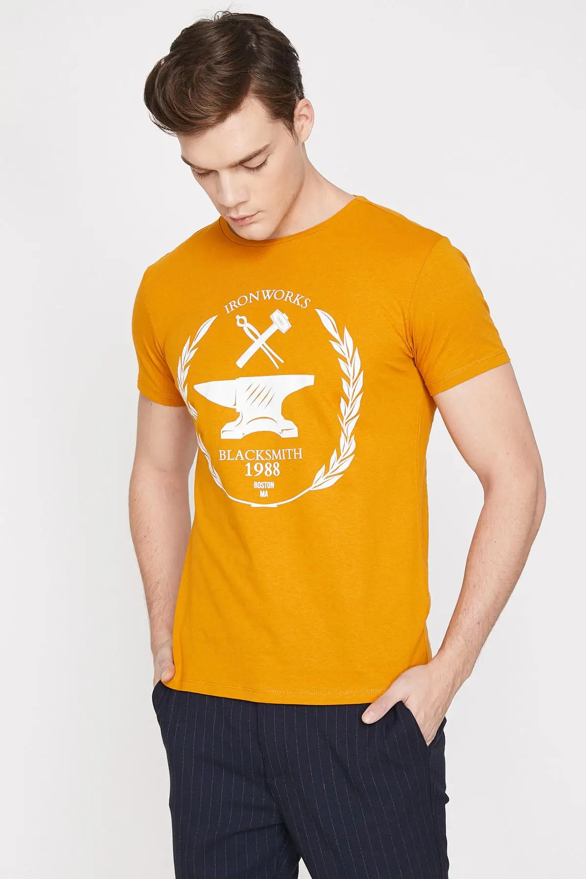 

Koton Male Yellow Bike Collar Short-Sleeve T-Shirt 9YAM11993CK