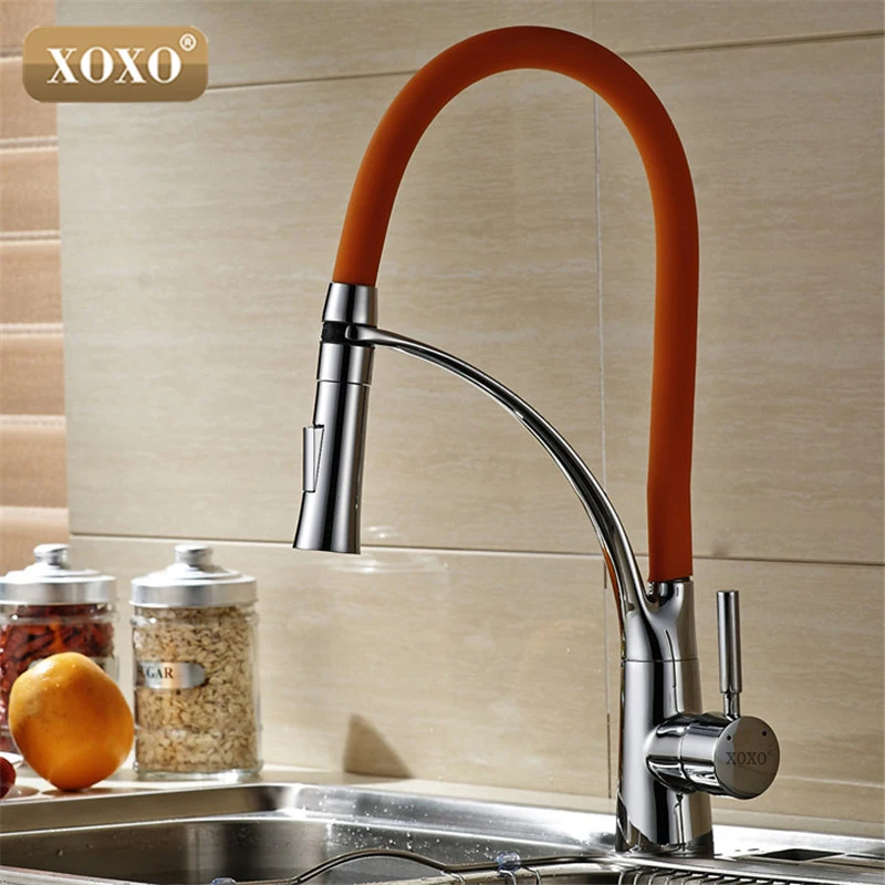  XOXO LED Kitchen Faucet with Rubber design chrome Mixer Tap for Sinks Single Handle Pull out Deck M - 32744811119