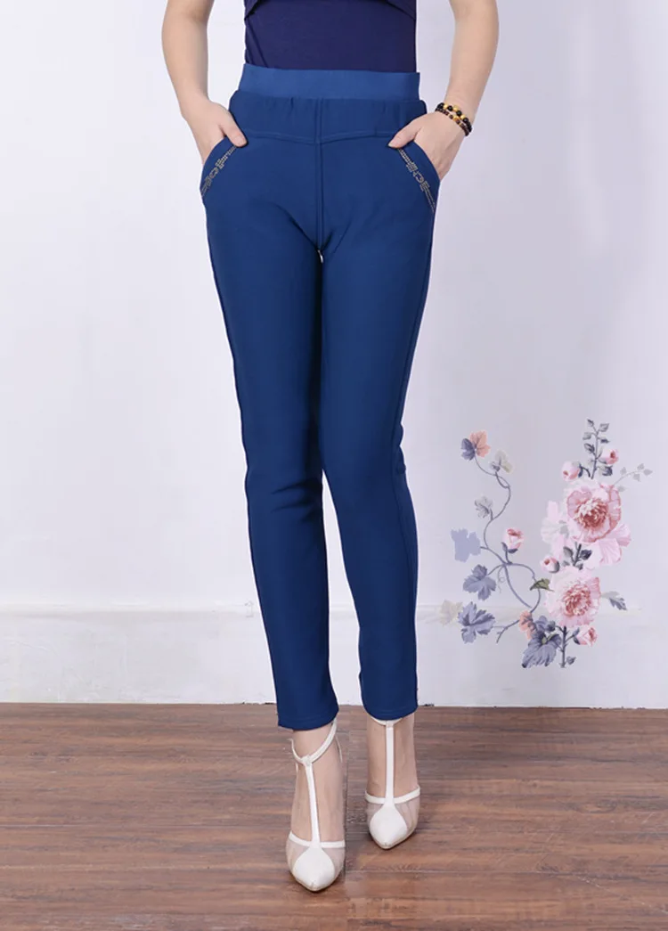 Новое поступление зимние стильные женские теплые штаны плюс бархатные повседневные плюс размер XXXL брюки с эластичным поясом женские брюки - Цвет: Небесно-голубой