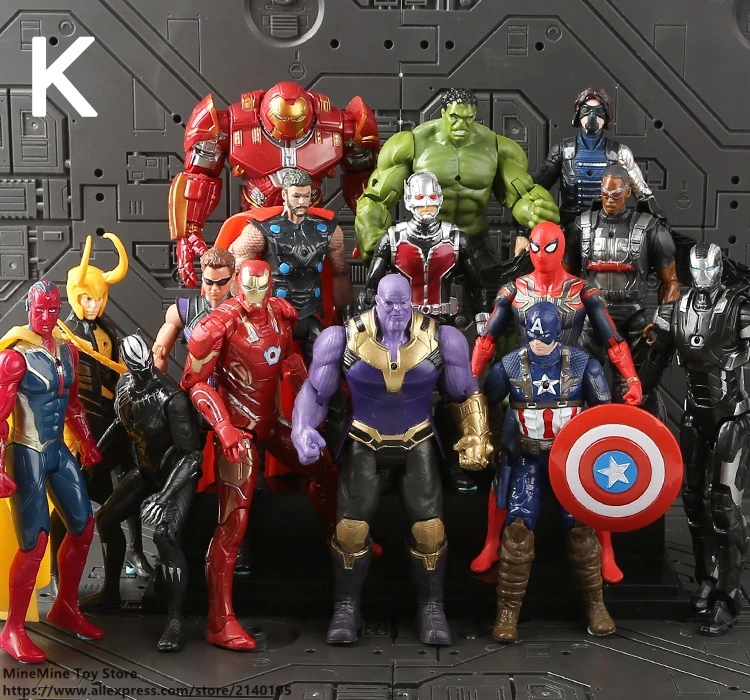 ZXZ Marvel Мстители Халк Тор Капитан Америка человек паук танос Железный человек фигурка Аниме Коллекция фигурка игрушка модель - Цвет: K-15pcs