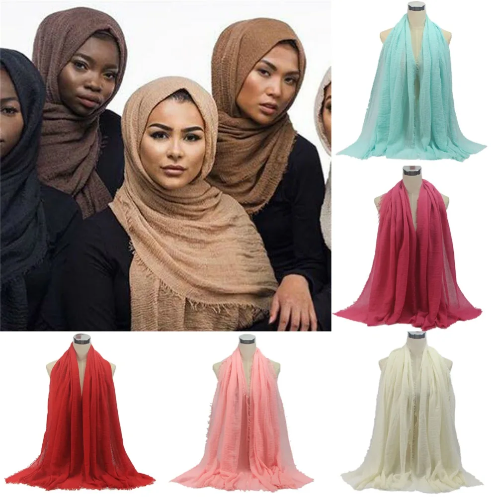 

Solid Color Cotton And Linen Scarf Crumpled Scarves For Women 95*180cm Headband Turban For Muslim 40 Colors 95*180cm