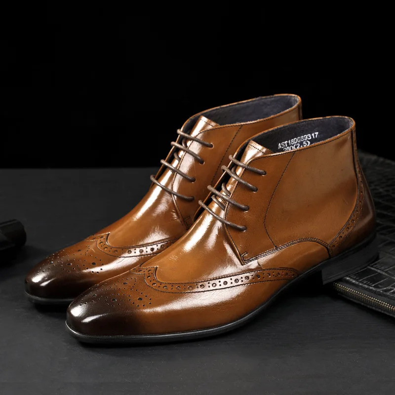 QYFCIOUFU/мужские ботинки-броги с острым носком из натуральной телячьей кожи; Мужские модельные ботинки ручной работы на заказ; кожаные мужские ботильоны на шнуровке