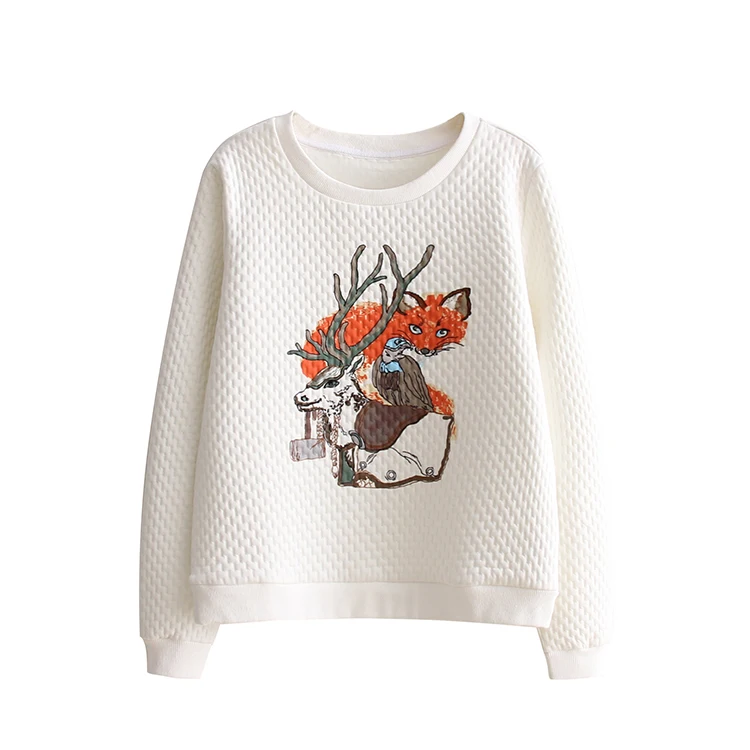 2017 Zima Karton Kufel Biały Pullover O Neck Zima Biały Hoddie Kobiety Top G1728