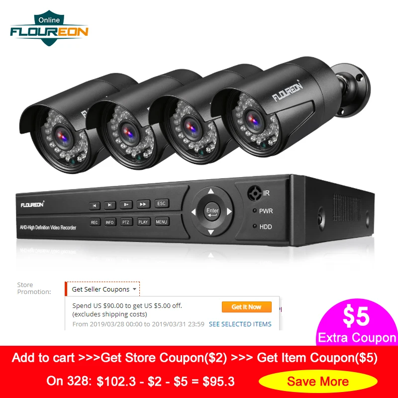 

8CH CCTV System DVR Kit 4PCS Surveillance Camera 3000TVL Outdoor IP66 Weatherproof 1080P 2.0MP Day/Night Video Security System