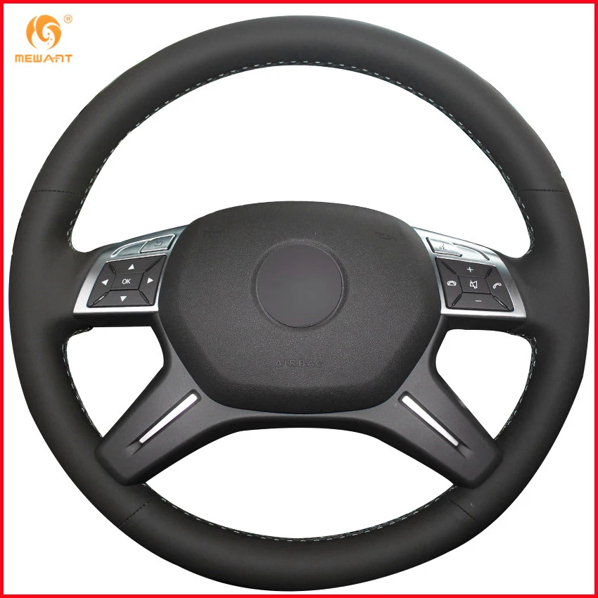 

MEWANT Black Genuine Leather Car Steering Wheel Cover for Mercedes Benz GL350 ML350 Interior Accessories Parts