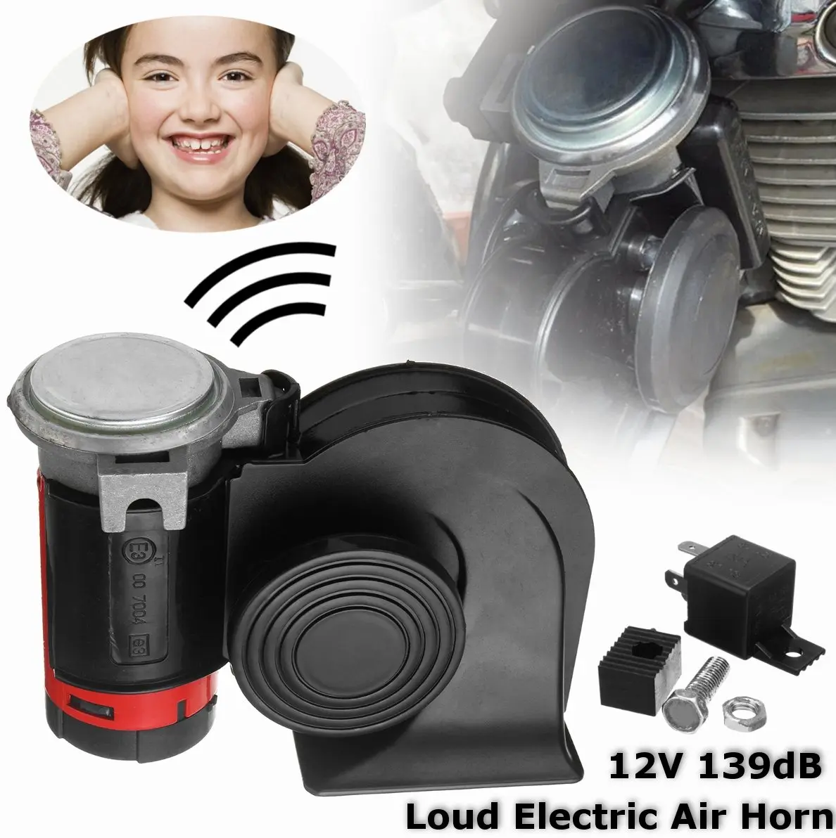 

12V 139dB Black Electric Pump Air Loud Horn Compact Dual Tone For Car Truck Motorcycle