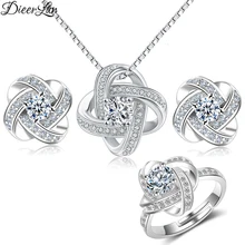 Dieerlan conjunto de joias para noiva, 2019 prata esterlina, cristal, trevo, flor, colares para mulheres, joias para casamento, bijuteria