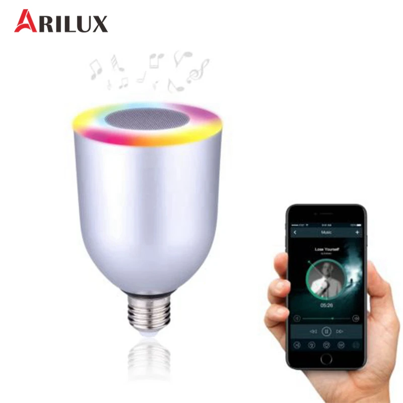 

ARILUX 10W E27 LED Bulb Light App Controlled Bluetooth Bulb Dimmable Multicolored Smart Speaker Bulb Light Lamp AC100-240V