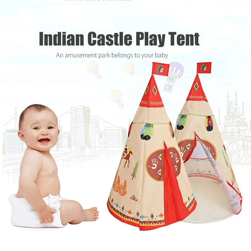 

Natural Indian Pattern Children Toy Tent Teepees Safety tipi Portable Indoor Game Tents Outdoor Tente Enfant Playhouse for Kids