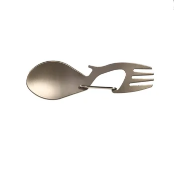 

1PC Multi-Tool Titanium Construction Spork Multi-Function Spoon Fork Carabiner Bottle Opener Outdoor Camping Picnic Tableware