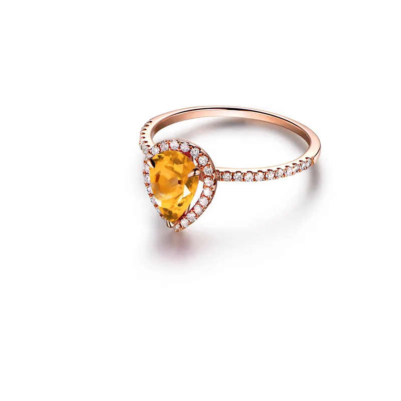 AINUOSHI натуральный цитрин слеза кольцо 1.5ct грушевидной огранки драгоценных камней Обручение вечерние украшения Для женщин кольцо 925 пробы серебро Halo Кольцо