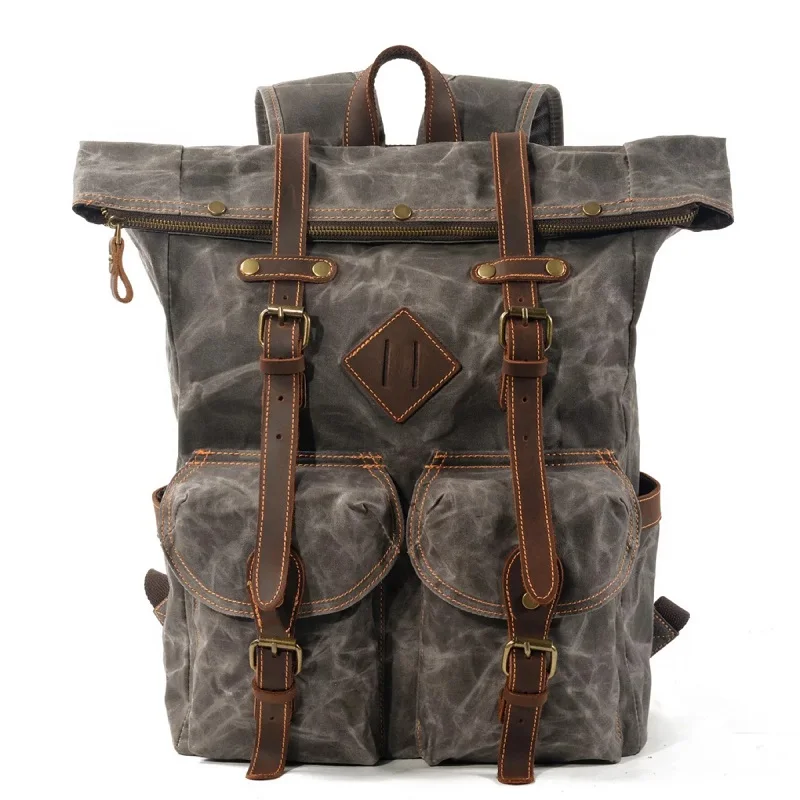 

Vintage Oil Waxed Canvas Leather Backpack Large Capacity Teenager Traveling Waterproof Daypacks Mens 15" Laptops School Rucksack