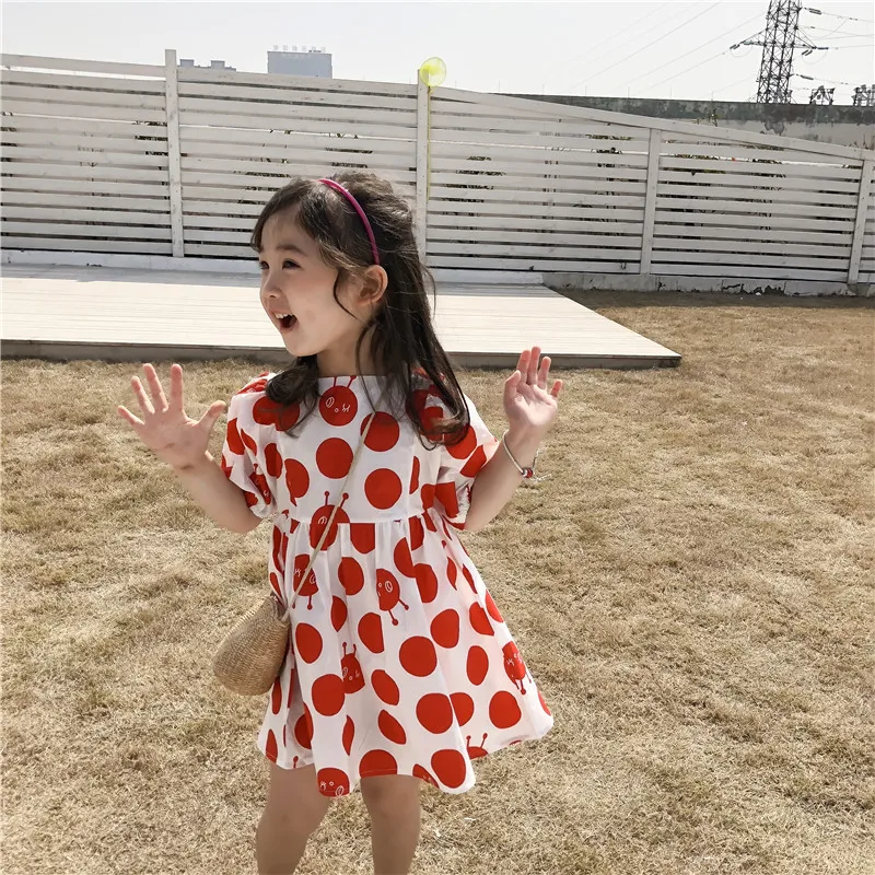 

New Girls Dress Summer 2019 Big Dot Bubble Sleeve Princess Dresses Children Short Sleeve Cotton Casual Fashion Dress for Holiday