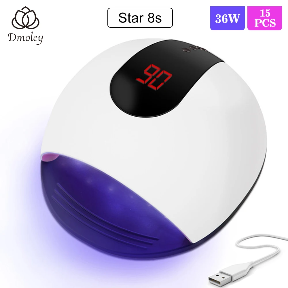 

Dmoley 36W UV Lamp LED Lamp for Nails Nail Dryer 15pcs Led Nail Lamp for Curing All Gels with Sensor USB Charge Nail Art Tools