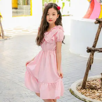 

2019 Korean style girls ruffles dress fashion summer cotton girls dresses 6-11t A765