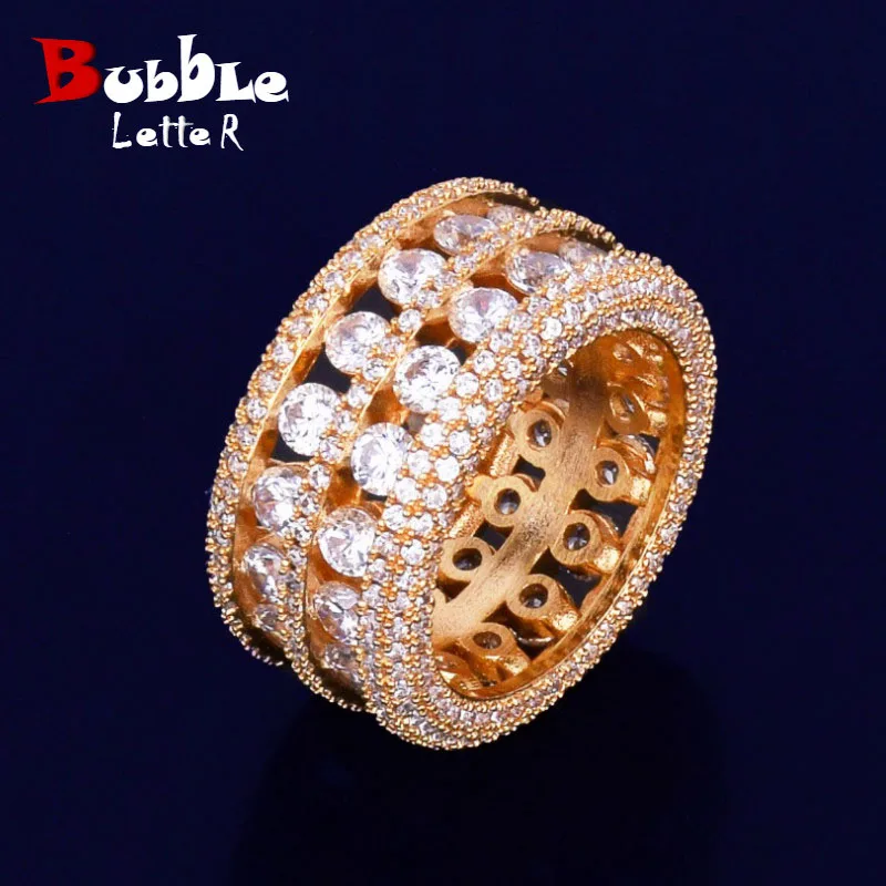 

7 Row Solitaire Men's Ring Copper Charm Gold Silver Color Bling AAA Cubic Zircon Iced RING Fashion Hip Hop Jewelry For Gift
