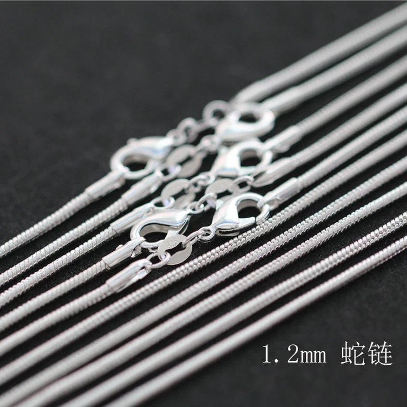 

Cheap Hot 1.2MM Thin Top Quality 925 Stamped Silver Plated Snake Chain Jewelry Findings 16"18"20"22"24" Wholesale Price 10pcs