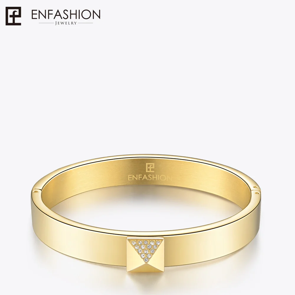 

Enfashion Play Series Pyramid Screw Cuff Bracelet Bangle Gold color Charm Bangles Bracelets For Women DIY Jewelry 70098005