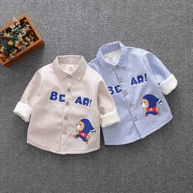 

Autumn Winter boys Striped Shirt Spring New Arrival Boy Children's Clothing Casual Button Long-sleeved Cool Kids Baby Boy Shirt