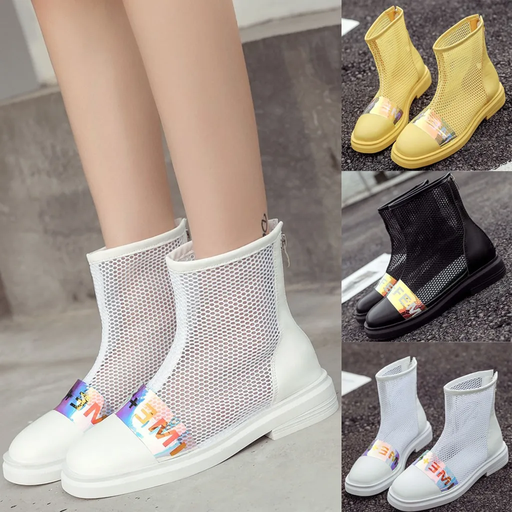 

ONTO-MATO Famous Brand Women's Spring Summer Ankle Boots Breathable Mesh Zipper Sandals Casual Shoes Wholesale Sandalias
