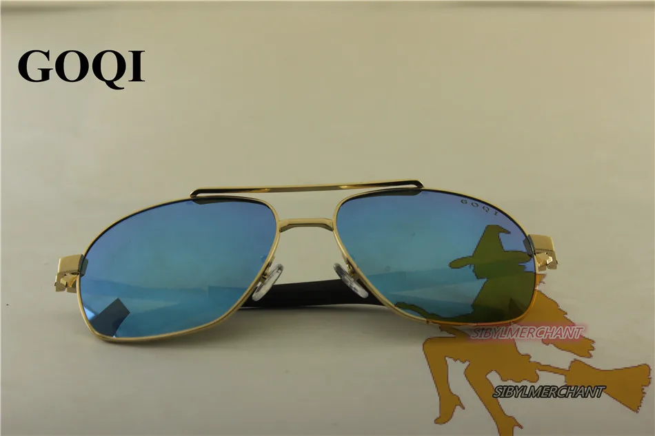Goqi Человек Винтаж металлический каркас прямоугольник поляризованные солнцезащитные очки, 60 мм Поляризованные Вождения мужские UV400 Солнцезащитные очки