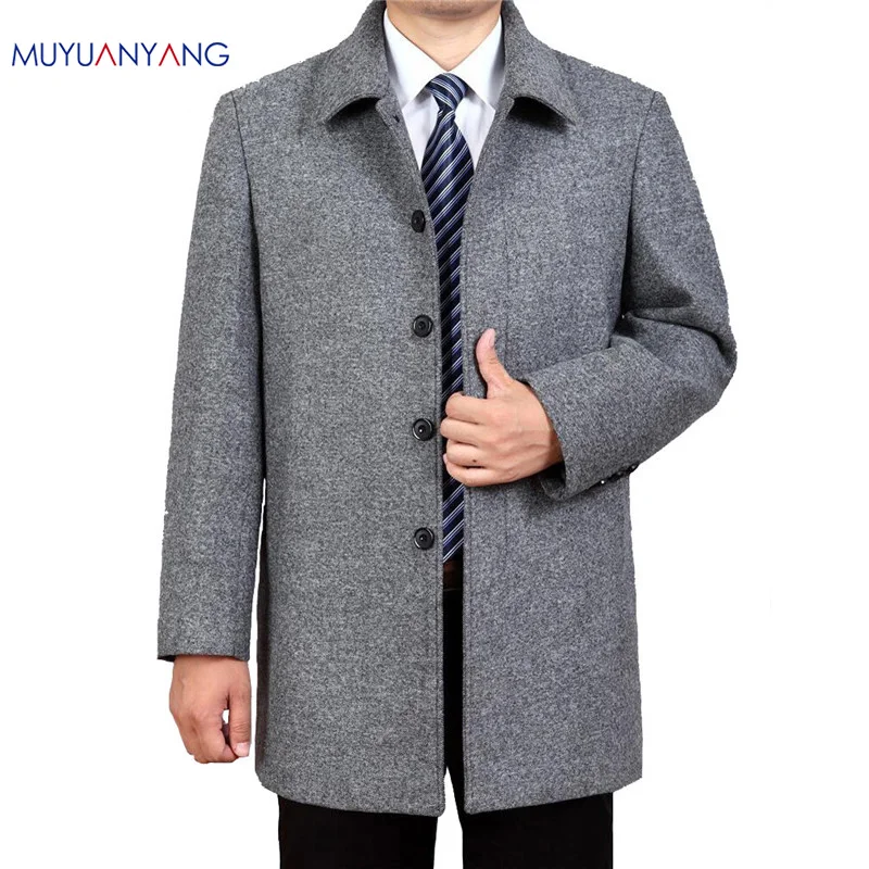 

Men Woolen Jackets And Coats Casual Men's Coat Autumn Single Breasted Long Overcoat Solid Color Wool Blends plus size 6XL 7xl