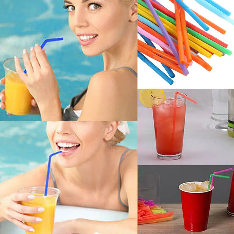 

100pcs Long Flexible Drinking Straws Multicolor Plastic Drinking Strawing Party Home Bar Drinking Avaiable